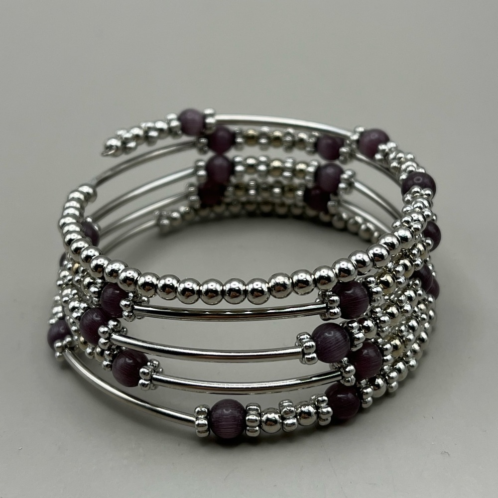 Elegant Silver and Purple Beaded Bracelet
